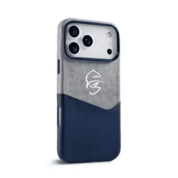 F3 iPhone 17 Pro Max Leather Case Buvu Fazaa Hard Slim Cover Blue Grey