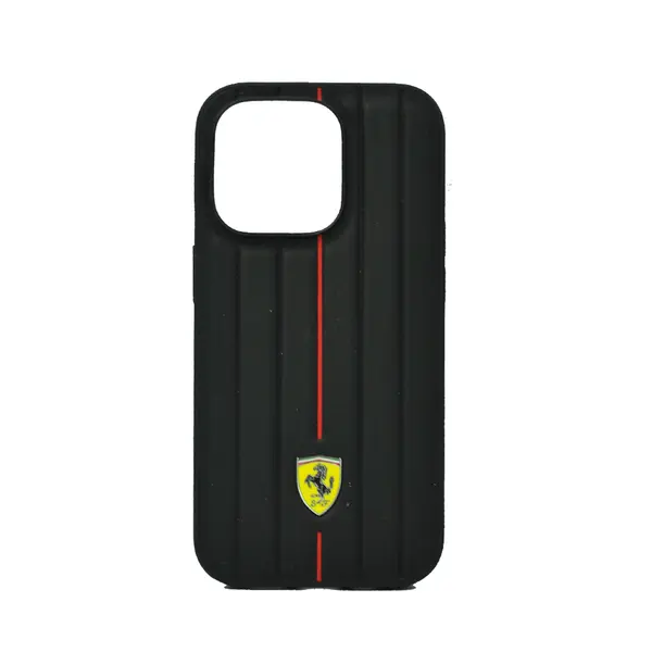 Ferrari Leather Case With Embossed Stripes Yellow Shield Logo For iPhone 14 Pro