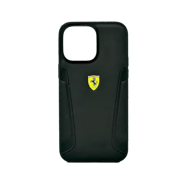 Ferrari Leather Case With Hot Stamped Sides Yellow Shield Logo For iPhone 14 Pro Max