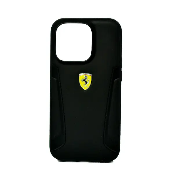 Ferrari Leather Case With Hot Stamped Sides Yellow Shield Logo For iPhone 14 Pro