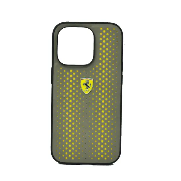 Ferrari Pu Leather Perforated Case With Nylon Base Shield Logo For iPhone 14 Pro