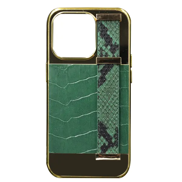 Gold Frame Croco Leather Back Grip Case iPhone 14 Pro