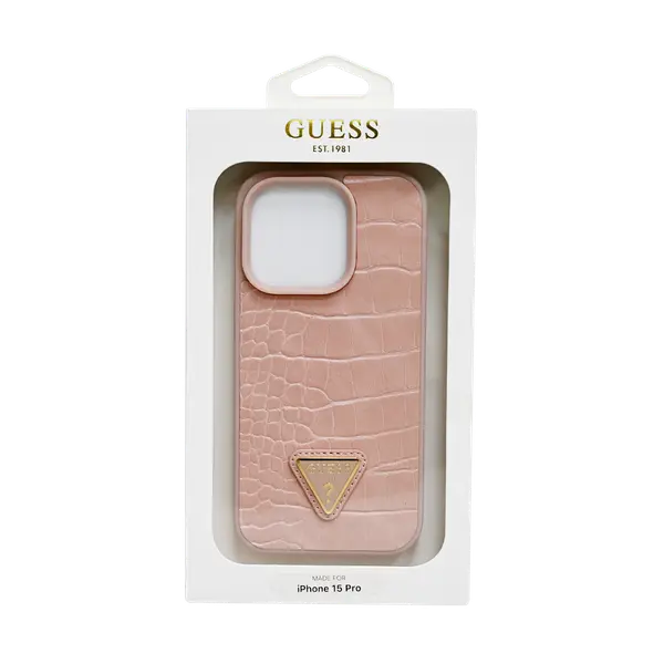 Guess Croco Case With Triangle Logo iPhone 15 Pro Pink