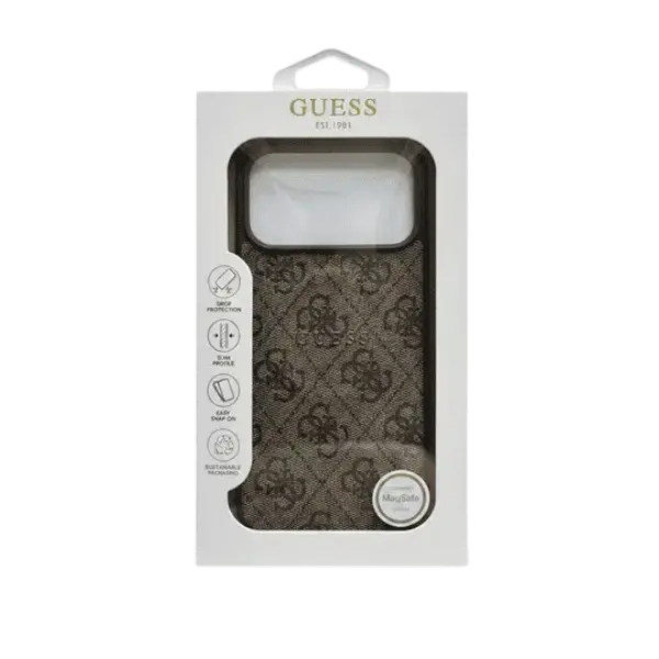 Guess MagSafe 4G Pu Leather Case With Classic Logo For iPhone 17 Pro Brown