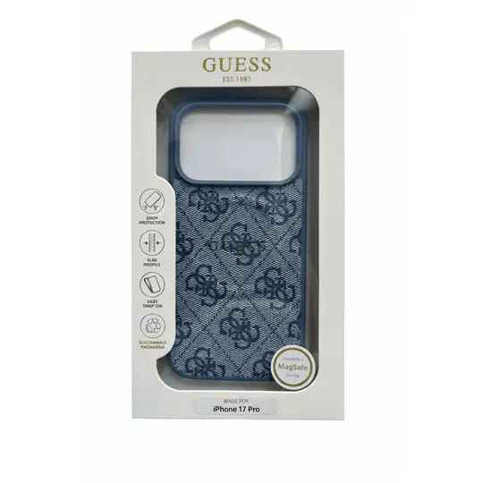 Guess MagSafe 4G Pu Leather Case With Classic Logo For iPhone 17 Pro Blue