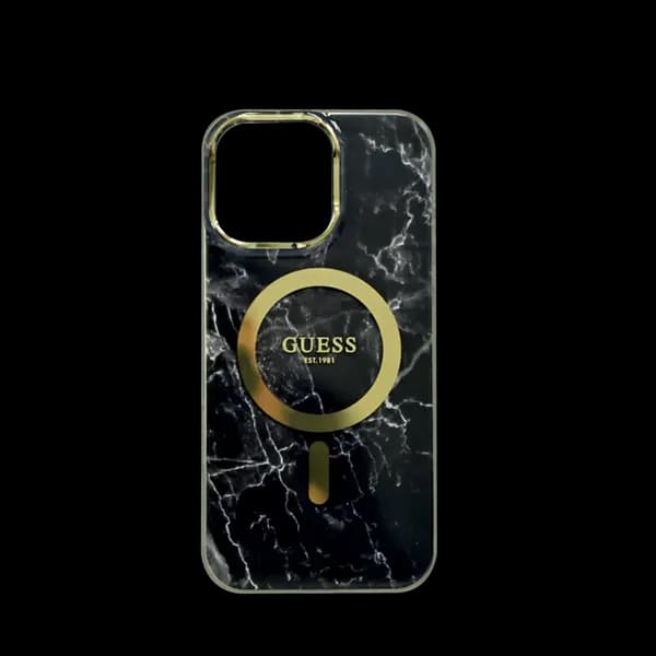 Guess MagSafe Iml Hard Case With Marble Design For iPhone 16 Pro Max Black