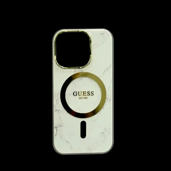 Guess MagSafe Iml Hard Case With Marble Design For iPhone 16 Pro White