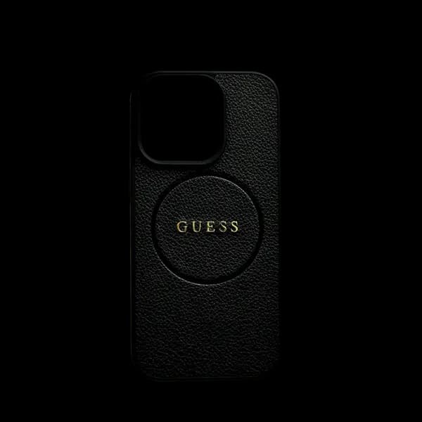 Guess MagSafe Pu Grained Hard Case With Gold Ring For iPhone 16 Pro Black