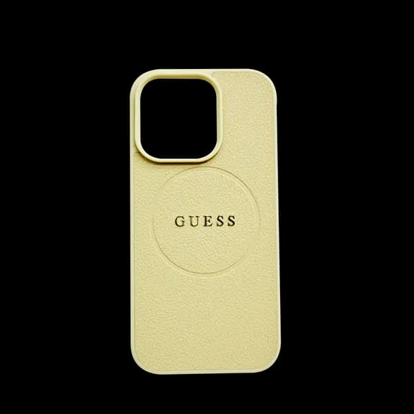 Guess MagSafe Pu Grained Hard Case With Gold Ring For iPhone 16 Pro Max Beige
