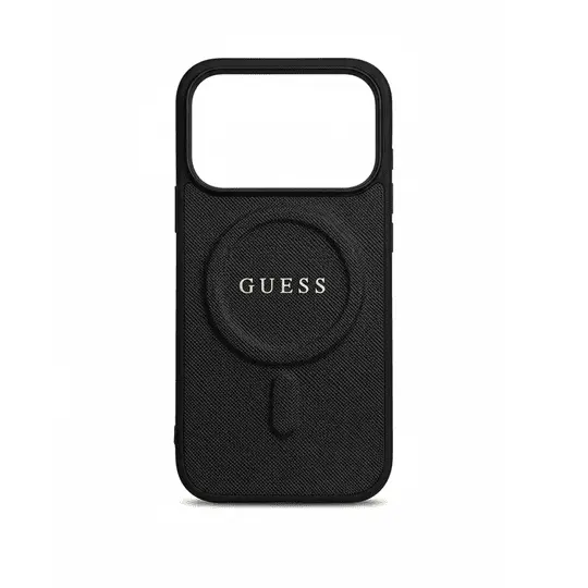 Guess MagSafe Pu Saffiano Leather Case With Classic Logo For iPhone 17 Pro Black