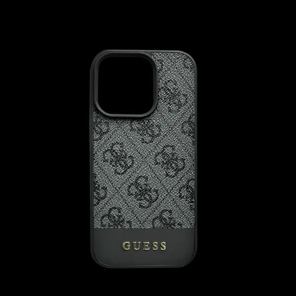 Guess Pu 4G Leather Hard Case With Bottom Stripe For iPhone 16 Pro Max Grey