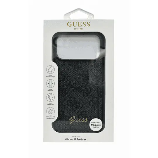 Guess Pu Case With Cardslot Script Metal Logo For iPhone 17 Pro Black