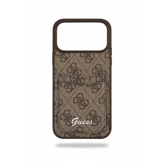 Guess Pu Case With Cardslot Script Metal Logo For iPhone 17 Pro Brown