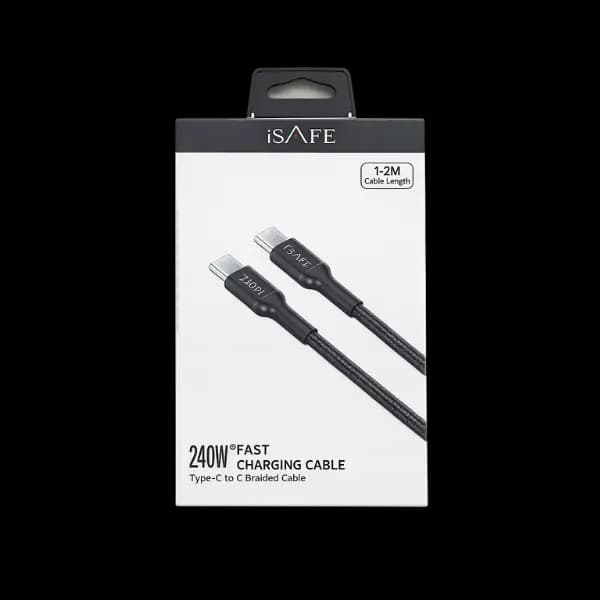 iSAFE 240W Type C To C Braided Fast Charging Cable Black 1 2