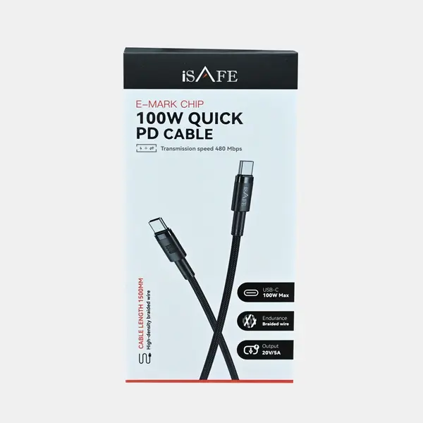 iSAFE Type C To Type C 100W 1 5M Cable Black