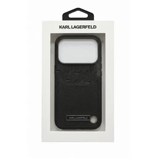 Karl Lagerfeld Pu Grained Case With Card Holder Monogram Hot Stamped Pattern De Sign For iPhone 17 Pro Black