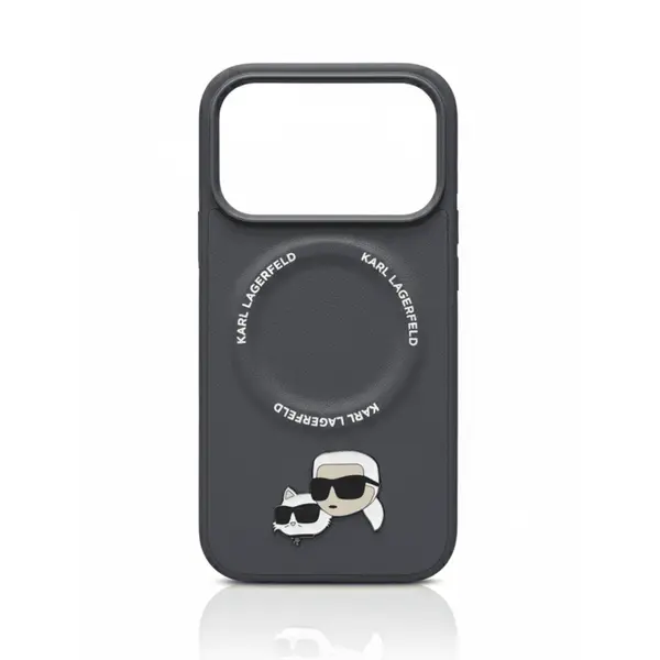 Karl Lagerfeld Pu Leather Case With Karl Choupette Head Pins For iPhone 17 Pro Grey