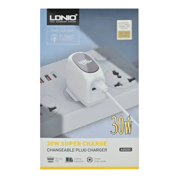 Ldnio A2522C Digital Display Home Charger With USB To Type C Cable