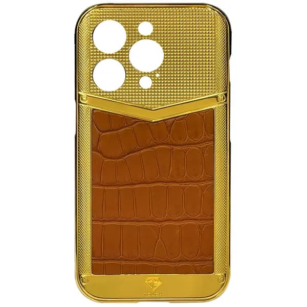 Vip Touch iPhone 14 Pro 24KT V Square Iwc Brown Crocodile Leather Edition